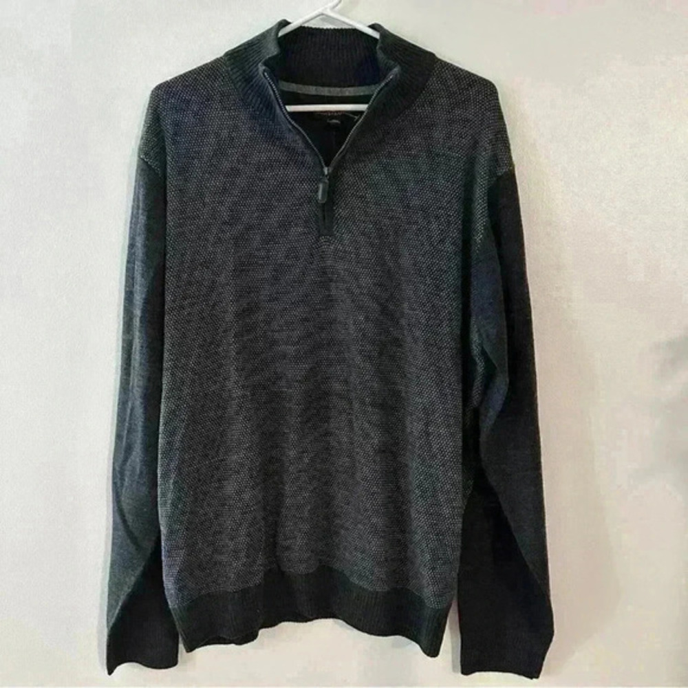 NWT Tricots St Raphael Sweater Mens Sz XL Grey Black‎ 1/4 Zip Pullover Casual
